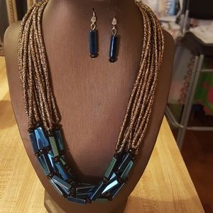 Bronze and Blue Bead Necklace